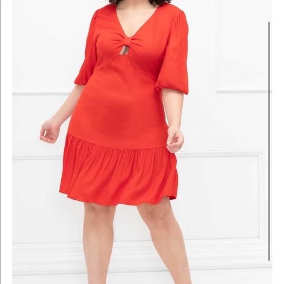 Eloquii Red Knot Front Ruffle Bottom Dress New 20 - Picture 3 of 13